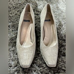 Vintage Stuart Weitzman Low Heel Cream & Brown Textured Leather Shoes sz 9.5 AA